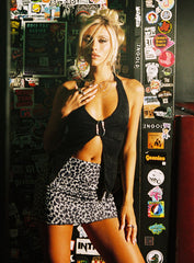 Cane Mesh Mini Skirt Leopard