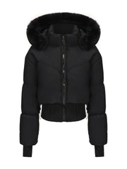 Large Fur Collar Hooded Pockets Short Waist Down Jacket