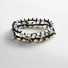 Indya Evil Eye Layered Bracelet Set - Black/White