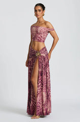 Saira Maxi Skirt - Magenta Orchid Print