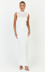 Luna Maxi Dress - Lace High Neck Sleeveless Dress in White