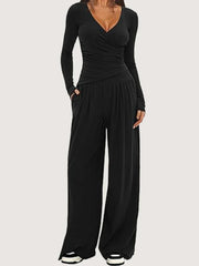 Women's Long-Sleeve Wide-Leg Lounge Set | Soft Stretch Two-Piece Set