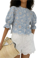 Bleue Eyelet Top