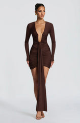 Tara Mini Dress - Plum Brown