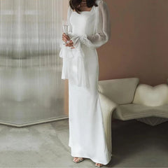 Women's Maxi Wedding Dress - Square Neck with Bishop Sleeves