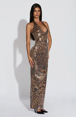 Morena Maxi Dress - Sequin Leopard Print