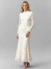 Long-Sleeve Low-Back Stretch Lace Maxi Dress