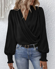 Women's Wrap Long-Sleeve Blouse | Elegant Draped Summer Blouse