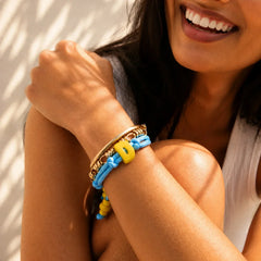 Knotty Enamel Initial Custom Bracelet - Blue/Yellow Double Letter