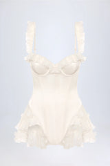 Ruffled Corset Bodysuit in White